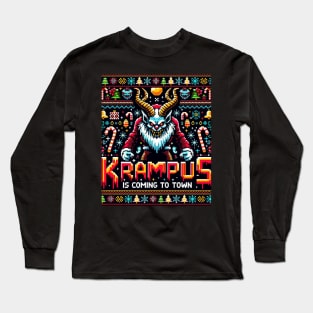 Krampus 8-bit Xmas Funny Christmas Ugly Retro Long Sleeve T-Shirt